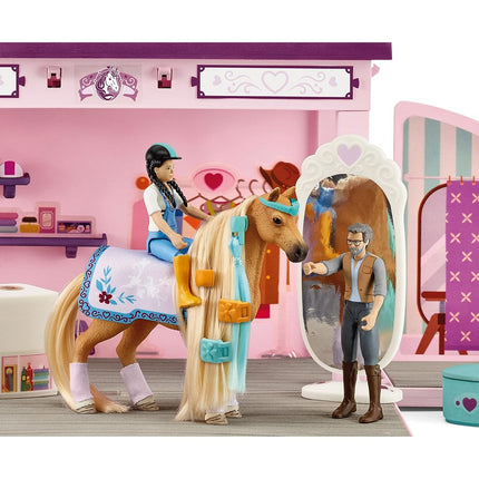 SCHLEICH HORSE CLUB 42587 Sofia's Beauties 25-Teilige Pop-Up Pferdesalon Boutique mit Pferd mit Mähne, Figuren und Zubehör zum Striegeln, Pferde Spielzeug ab 4 Jahren