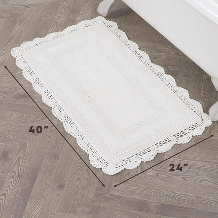 Laura Ashley Crochet Cotton 24x40 Bath Rug, Creamy White
