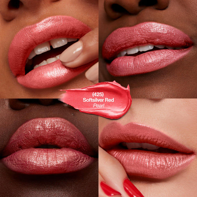 Lápiz labial Revlon Super Lustrous, color de labios de alto impacto con fórmula cremosa humectante, infundido con vitamina E y aceite de aguacate en Pink Pearl, Softsilver Red (425)