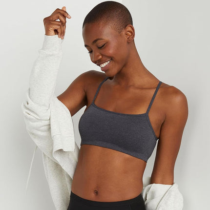 Hanes Women's Bralette, Breathable Pullover Bra, Crop Top, Solid Or Assorted, 3-Pack, Opaque, Sky Grey Heather/Concrete Heather/White, XL (Pack of 3)