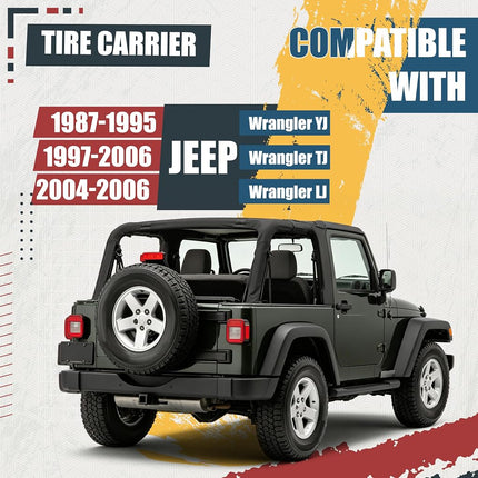 ECOTRIC Tire Carrier Mount Textured Black Heavy Duty for 1987-1995 Wrangler YJ, 1997-2006 Jeep Wrangler TJ, and 2004-2006 Wrangler LJ