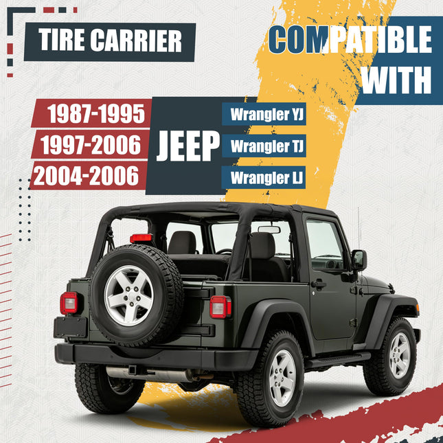 ECOTRIC Tire Carrier Mount Textured Black Heavy Duty for 1987-1995 Wrangler YJ, 1997-2006 Jeep Wrangler TJ, and 2004-2006 Wrangler LJ