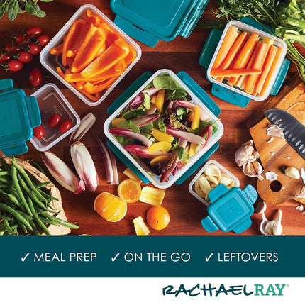 Rachael Ray Leak-Proof Stacking Container Food Storage Bin Set, 10 Piece, Teal Lids