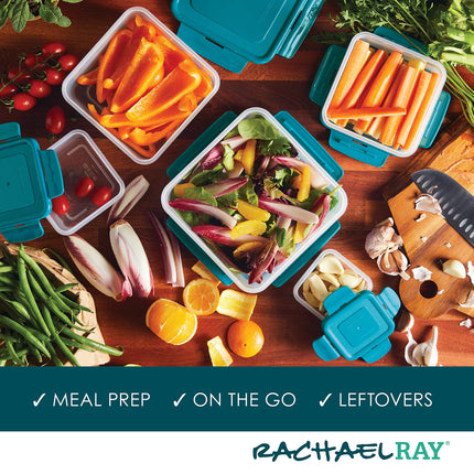 Rachael Ray Leak-Proof Stacking Container Food Storage Bin Set, 10 Piece, Teal Lids