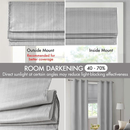 Madison Park Galen Cordless Roman Shades - Fabric Privacy Panel Darkening, Energy Efficient, Thermal Insulated Window Blind Treatment, for Bedroom, Living Room Decor, 39" x 64", Grey