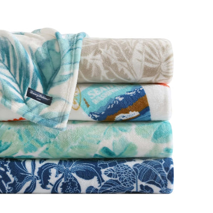 Tommy Bahama - Throw Blanket, Plush Fleece Bedding, Tropical Home Decor for Bed or Couch (Costa Blanca Beige, 50" x 70")