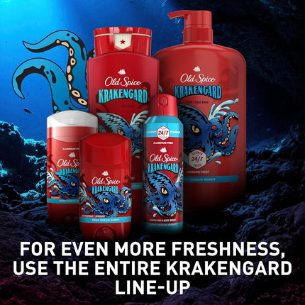 Old Spice Cleansing Body Wash for Men, 3X Defense, 24/7 Shower Fresh with Lasting Scent, 2-in-1 Body & Face Wash, Krakengard with Deep Ocean Scent, 33.4 (Pack of 4)