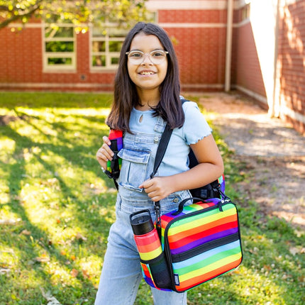 Wildkin Kids ECO rPET Insulated Lunch Box – Keeps Food Hot or Cold, Easy-Clean Lining, Mesh Pockets & BPA-Free – Boys & Girls, Ideal for School, Travel & Daycare – Rainbow Stripe