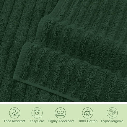Elegant Comfort 100% Turkish Cotton Corduroy Ribbed Luxury Soft 2 Pack Bath Towels 27 x 54 Inch - Ultra Plush, Absorbent, Quick Dry, Hotel Spa Quality Towels for Bathroom Essentials, Hunter Green