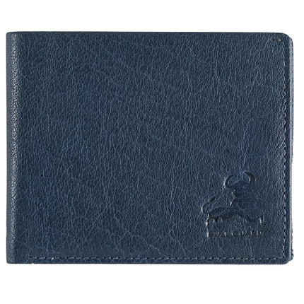 RFID Bifold Leather Wallet for Men with Flip Up ID in Vintage Buffalo Brown, Power Blue - Wild Buffalo Blue, Classic