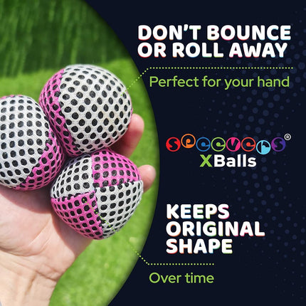 Speevers Juggling Balls for Beginners and Professionals Set of 3, 14 Colors Available, 2 Layers of Net and Carry Case, Xballs Juggling Balls (White - Red, 4.2 oz)