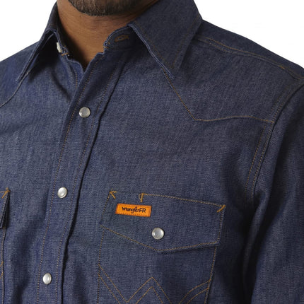 Camisa vaquera de dos bolsillos con botones a presión, resistente a las llamas, talla grande y alta, de Wrangler para hombre, color denim, LT