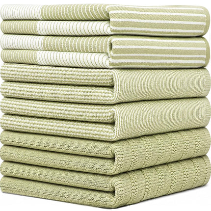 Premium Kitchen Towels (20”x 28”, 6 Pack) | Large Cotton Dish Towels | Flat & Terry Highly Absorbent Kitchen Linen Set with Hanging Loop | Sage
