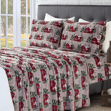 Elegant Comfort Luxuriously Soft 4-Piece Holiday Velvet Plush Flannel Sheet Set - Premium Quality - Cozy Warm, Christmas Fuzzy Velvet Flannel Fleece Deep Pocket Sheet Set - Twin XL, Snowybarn