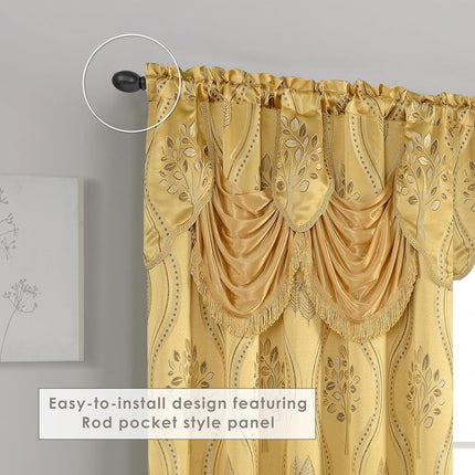 Elegant Comfort Luxurious Aurora Jacquard Look Curtain Panel Set with Attached Valance 54" X 95 inch (Set of 2), Gold