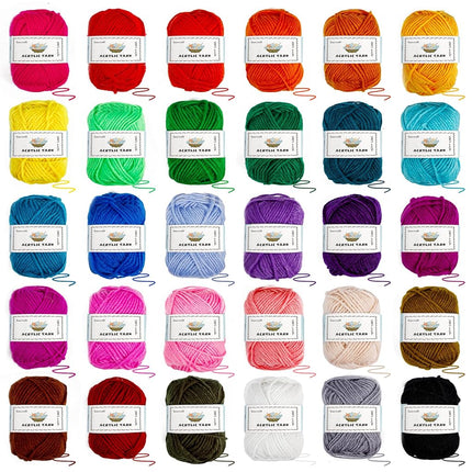 Crochet Yarn Kit for Beginners Adults and Kids, Includes 1650 Yards 30 Colors Acrylic Skeins, User Manual, Hooks, Pink Bag etc, Make Amigurumi & Crocheting Projects, Starter Set for Professionals
