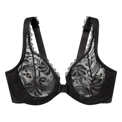 Glamorise Wonderwire Front-Closure Stretch Lace Underwire Bra 9245 (Women's & Women's Plus) Black