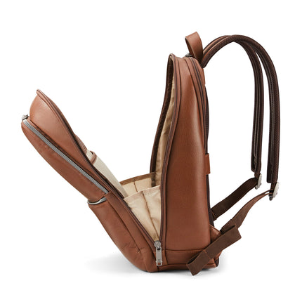 Mochila delgada clásica de cuero Samsonite, Coñac, Talla única, Mochila delgada clásica de cuero