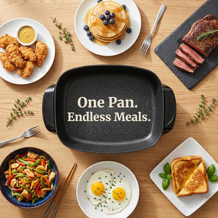 Elite Gourmet EG-6203# Extra Deep 16"x13"x3.2" (10.5Qt.) Scratch Resistant, Easy Pour Spout Dishwasher Safe, Non-stick Electric Skillet with Glass Vented Lid, Adjustable Temperature, Black