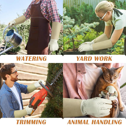 HANDLANDY Pruning Gloves Long for Men & Women, Pigskin Leather Rose Gardening Gloves- Breathable & Durability Gauntlet Glove