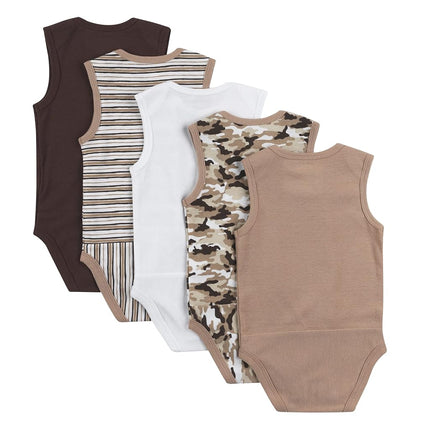 Hanes unisex-baby Bodysuits, Ultimate Flexy Sin Mangas para Niños y Niñas, Paquete de 5, Marrón/Blanco/Canela, 6-12 Meses