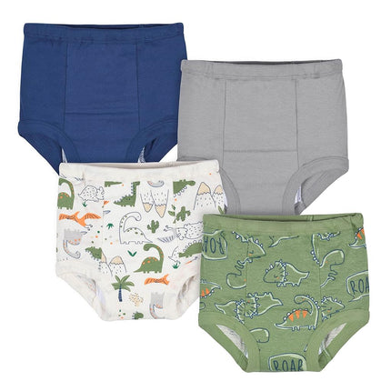 Gerber Baby Boys' Infant Toddler 4 Pack Potty Training Pants Underwear, Dino Green and Navy, 3T