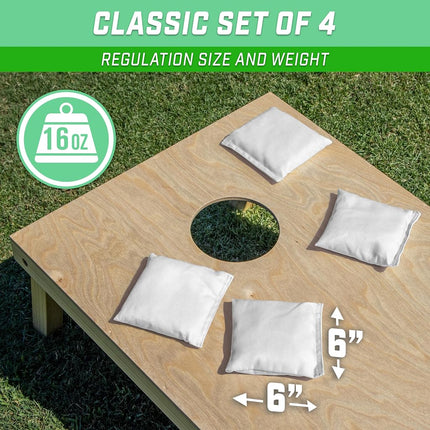 GoSports Cornhole Bean Bags Set of 4 - Regulation All Weather - Classic White
