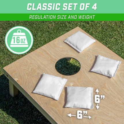 GoSports Cornhole Bean Bags Set of 4 - Regulation All Weather - Classic White