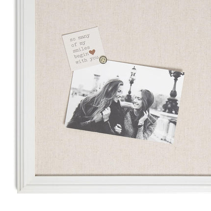 U Brands Farmhouse Linen Bulletin Board with White Frame, Office Supplies, Natural, 20” x 30”