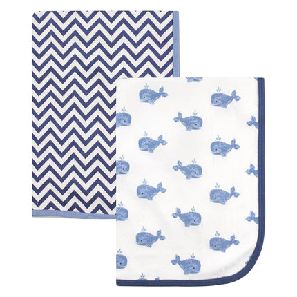 Hudson Baby 2 Piece Interlock Cotton Swaddle Blanket, Whales, One Size