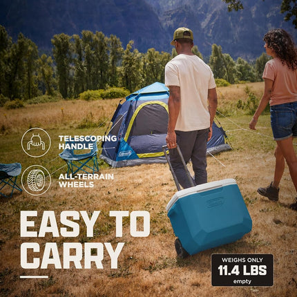 Coleman Chiller Series 60qt Wheeled Insulated Portable Cooler, Ice Retention Hard Cooler with Heavy Duty Wheels and Handle