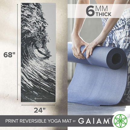 Gaiam Premium Print Reversible Yoga Mat, Spiral Motion, 6mm