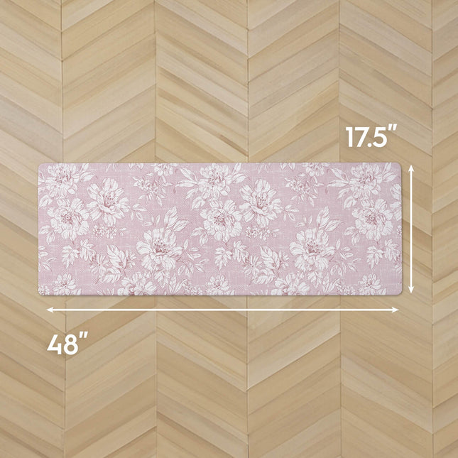 Laura Ashley - Anti-Fatigue Kitchen Mat, Iris Floral Design, Stain, Water & Fade Resistant, Cooking & Standing Relief, Non-Slip Backing, Measures 17.5" x 48", Soft Pink Iris