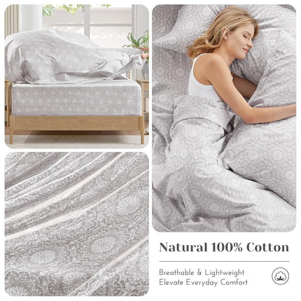 Comfort Spaces 100% Cotton Sheets Twin Size, Breathable, Naturally Cool Cotton Sheets, Cotton Bed Sheets with 12" Elastic Pocket Fits up to 14" Mattress, All Seasons Sheet Set, Bow Black/Taupe 3 Piece