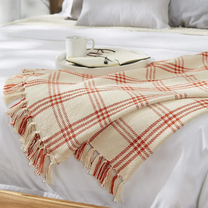 DII Farmhouse Plaid Collection Cotton Throw Blanket, 50x60, Vintage Red