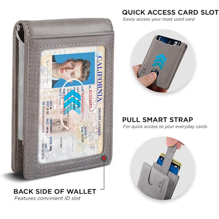 SERMAN BRANDS RFID Blocking Slim Bifold Genuine Leather Minimalist Front Pocket Wallets for Men with Money Clip Thin Gift, Slate Gray 1.S, Small