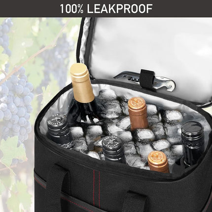Premium Insulated 6 Bottle Wine Carrier Tote Bag | Travel Bag with Shoulder Strap and Padded Protection | Cooler Bag (Black)