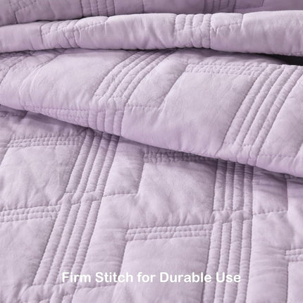 HORIMOTE HOME 100% Cotton Quilt Set Queen Size, Lavender Pre-Washed 3-Piece Bedspread Coverlet Set, Cozy Lightweight Stitching Bedding Cover with 2 Shams in Geometric Pattern for All Season