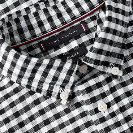 Tommy Hilfiger Men's Heritage Oxford Gingham Regular Long Sleeve Shirts, Black/Check X-Small