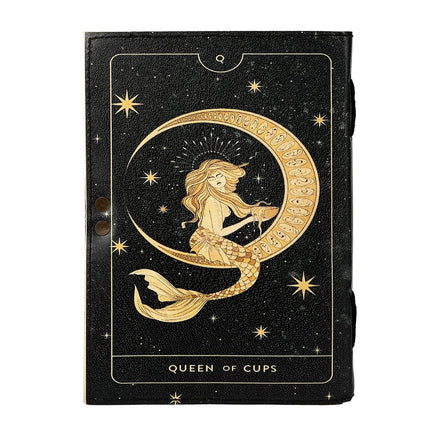 TUZECH Book of Spells Leather Bound Journal Deckle Edge Paper Grimoire Printed Diary Third Eye witchcraft supply and Witch Spell Notebook Antique Vintage Book for Men and Women (Queen of Cups)