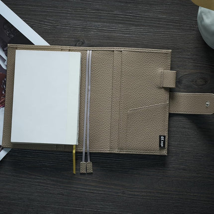 Ox Knight Leather A6 Notebook Cover - Deluxe Planner Cover Fits Hobonichi Techo, Stalogy, Midori MD Planner, and More - with Pen Loop, Card Slots, Back Pocket, and Bookmarks (Grey), 5.12Wx6.61L