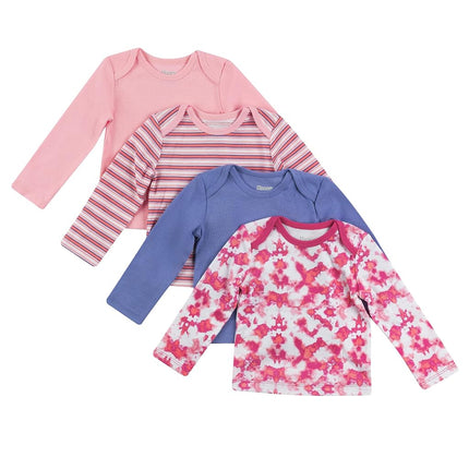 Camiseta de manga larga Hanes para bebés, Flexy Soft 4-Way Stretch Knit T, Pulóver con hombros expandibles para bebés y niños pequeños, Rosa/Morado, 0-6M
