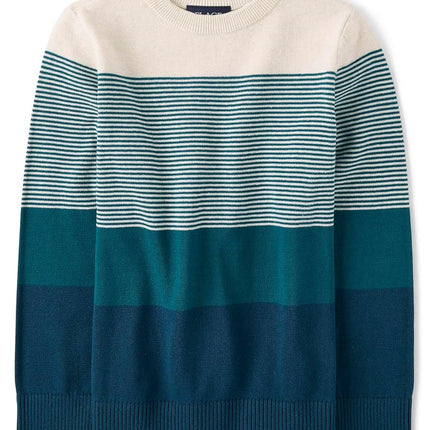 Suéter de manga larga The Children's Place para niños grandes, cuello redondo a rayas de vainilla, talla extrachica