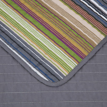 Chezmoi Collection Avery Striped Cotton Quilt Set Daybed Size, 5-Piece Soft Pre-Washed 100% Cotton Quilt, Multi-Color Green