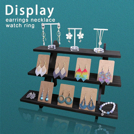 Auroal 3 Tier Earring Display Stands For Selling, Retail Display Riser Earring, Ring Holder Stand, Removable Countertop Small Merchandise Display Stand, for Figures,Cupcake, Photo (Brown color)