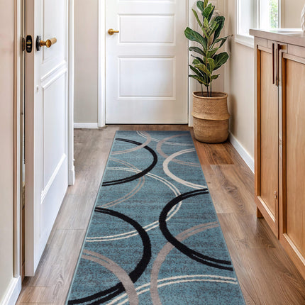 Rugshop Modern Wavy Circles Design Runner Rug, Non