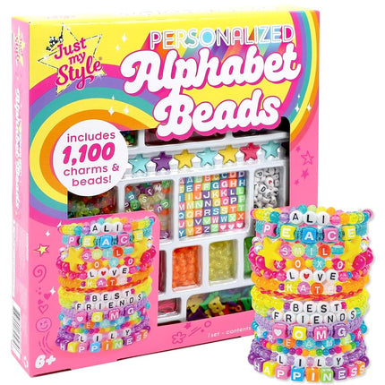 JUST MY STYLE ABC Beads by Horizon Group USA, 1000+ Charms & Beads, Alphabet Charms, Accent Beads, Seed Beads, Star Beads, Wax Beading Cord, Satin Cord & Key Ring Included, Bright