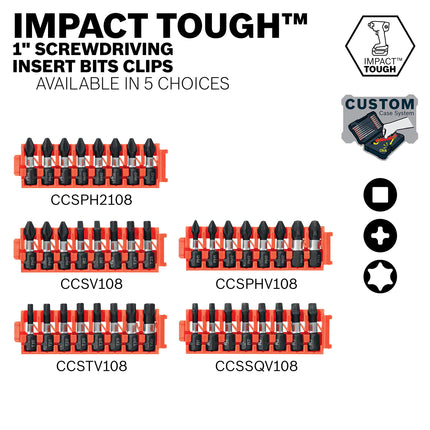 BOSCH CCSPHV108 8-Piece Assorted Set 1 in. Impact Tough Phillips Insert Bits with Clip for Custom Case System