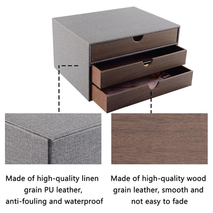RHCSZ Cloth-effect Faux Leather Desk Organizer File Cabinet Executive Office Supplies Desktop Filing A4 Contract Document Stackable Storage Box with 3 Drawers (Grey)