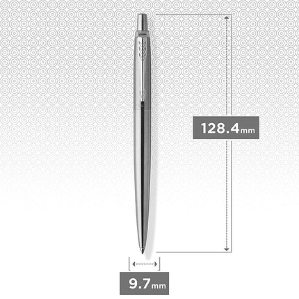 Parker Jotter Ballpoint Pen | Stainless Steel with Chrome Trim | Medium Point | Handwriting Pens & Stationery Supplies | Blue Ink | Gift Box